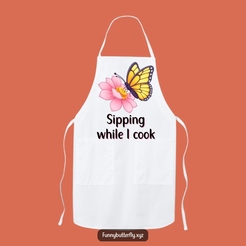 Funny Nectar Sipping Butterfly Apron - Radiant Flower Kitchen Gift