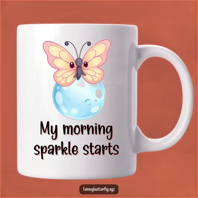 Funny Sparkling Kawaii Butterfly Dewdrop Mug - Adorable Insect Gift