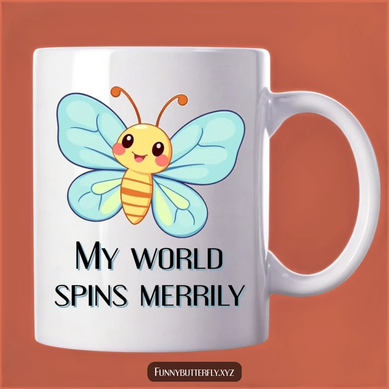 Funny Whimsical Butterfly Spinning Mug - Exaggerated Antennae Fun Gift