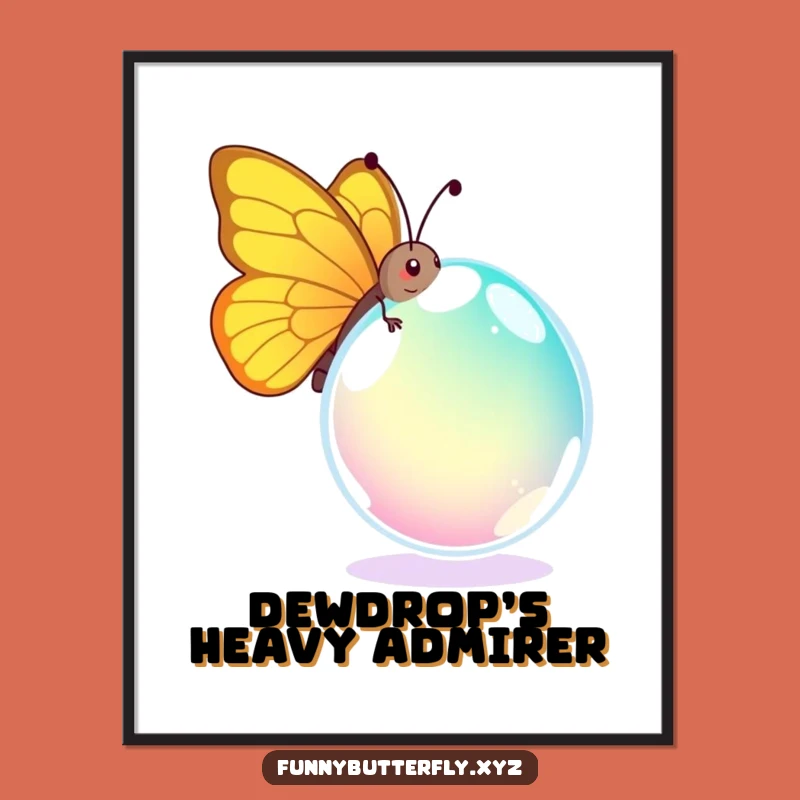 Funny Butterfly Dewdrop Digital Print: Comical Insect Art for Instant Humorous Decor