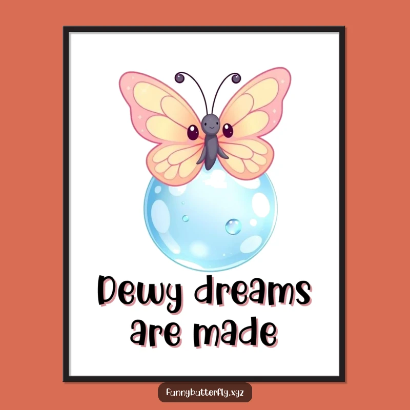 Funny Sparkling Kawaii Butterfly Digital Art - Dewdrop Magic Printable Gift